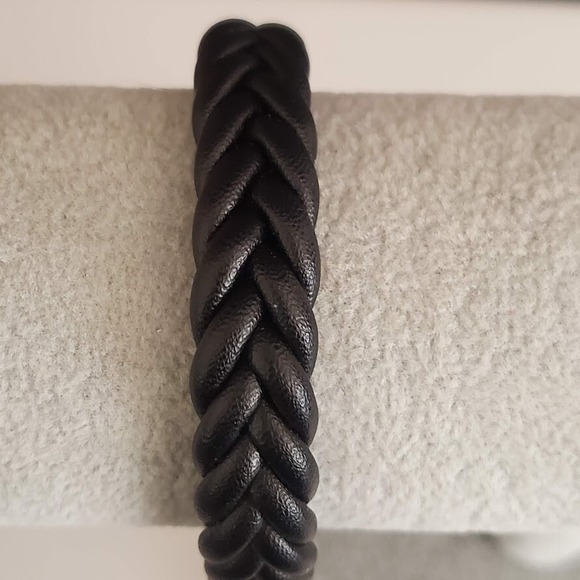 JCM Men's Bracelet Braided Black Faux Leather with Black Sliding Clasp - Picture 3 of 6